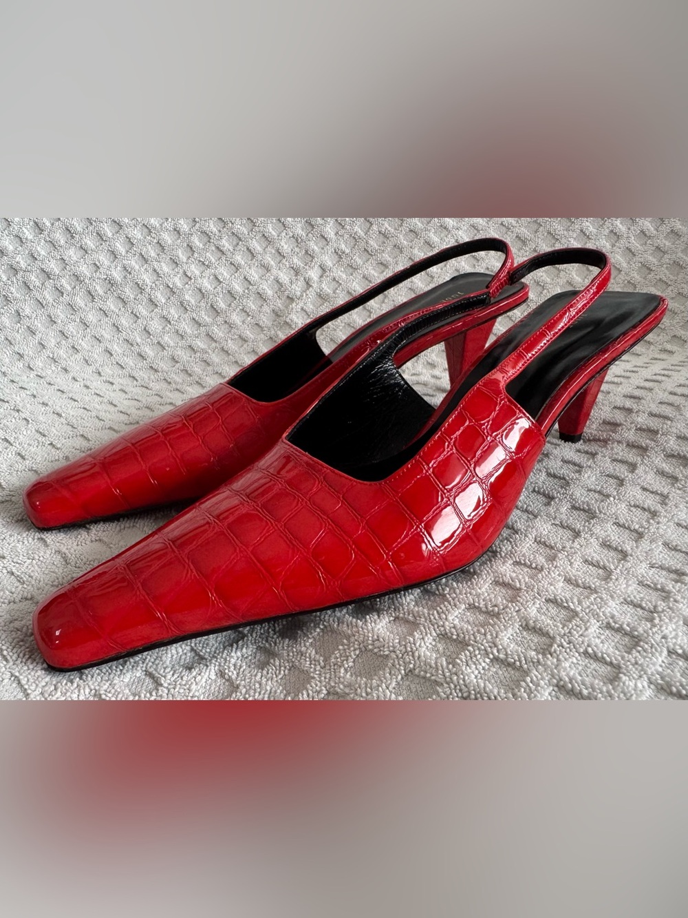Jude 65mm Iris Slingback Pumps in Red Patent Leather Croc Embossed Size 41 US 11 - Picture 2 of 15
